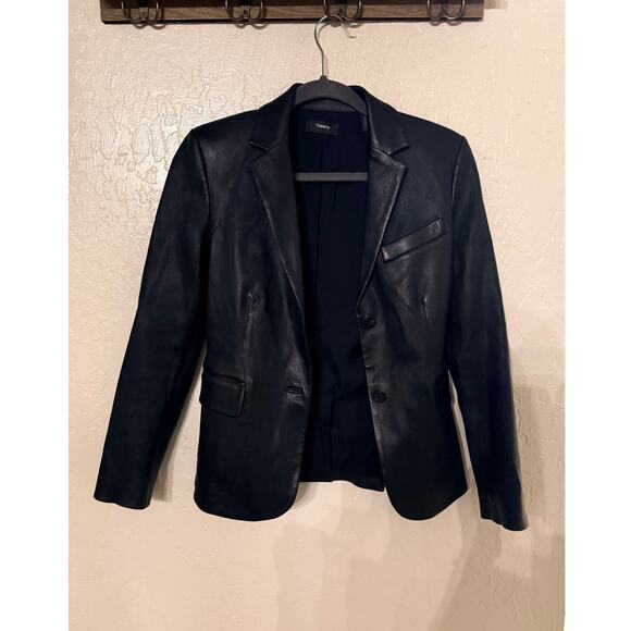 Theory Women’s Size 0 Black Lamb Leather Blazer Jacket – Bristol CL Shrunk JKT - Picture 1 of 7